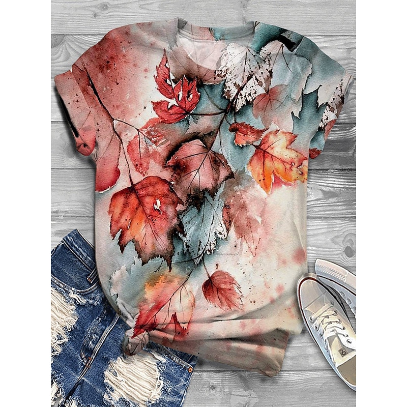 Leaf Print Short Sleeve Tee